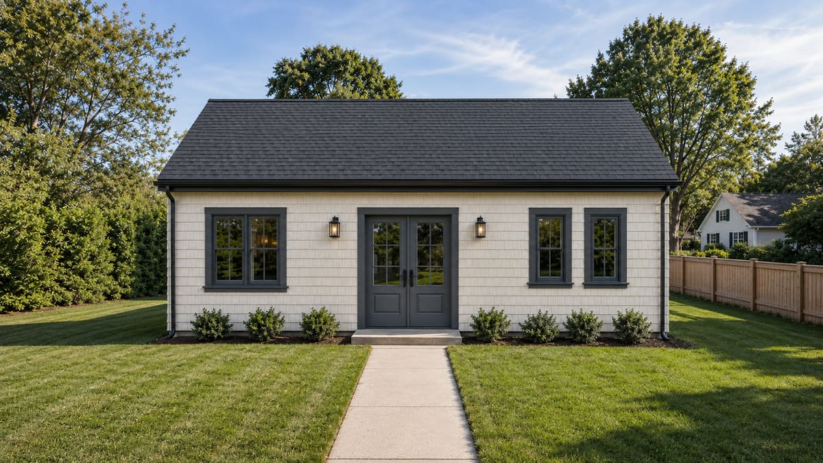 The Silvermine — detached modular ADU exterior with standing-seam roof accents